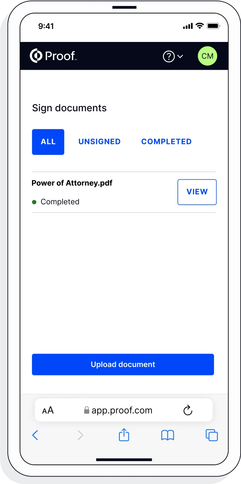UI of a notarization meeting on a phone